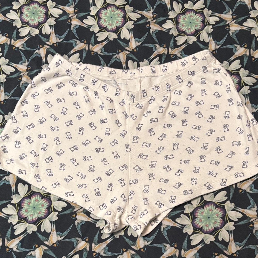 Brandy Melville white Shorts with Bear Print woman S